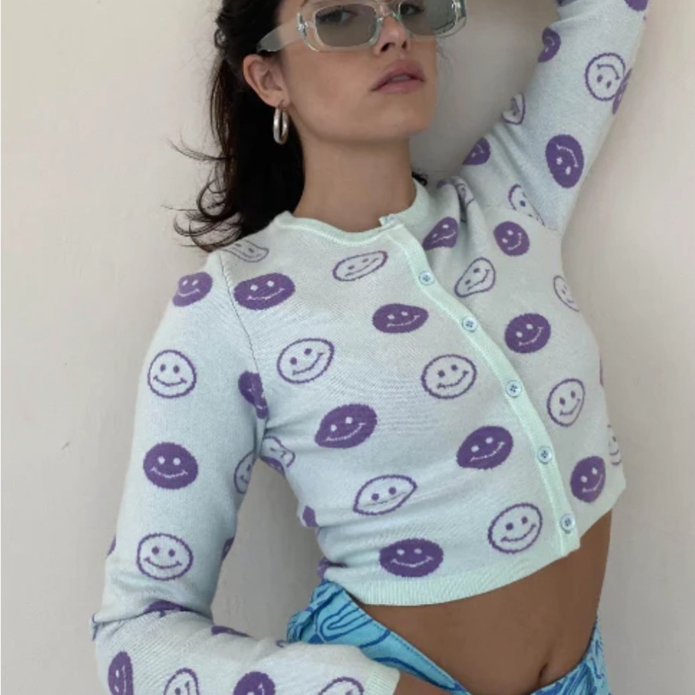 Purple Smiley Face Cardigan